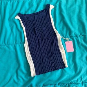 Blue/White Ribbed Crop Top NWT